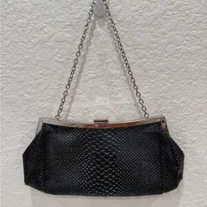 Chic Black Textured Clutch with Chain Strap